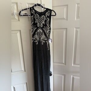 Windsor Black and Silver Sequin Halter Gown